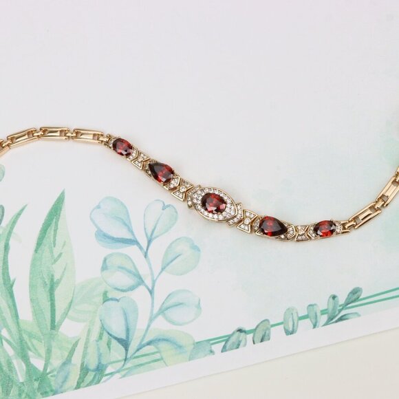 "Rose Gold Red Oval Stone Bracelet with Bow Design, XPBL0802 - Picture 7 of 12
